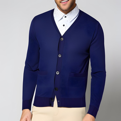 Man-wearing-blue-coloured-cardigan