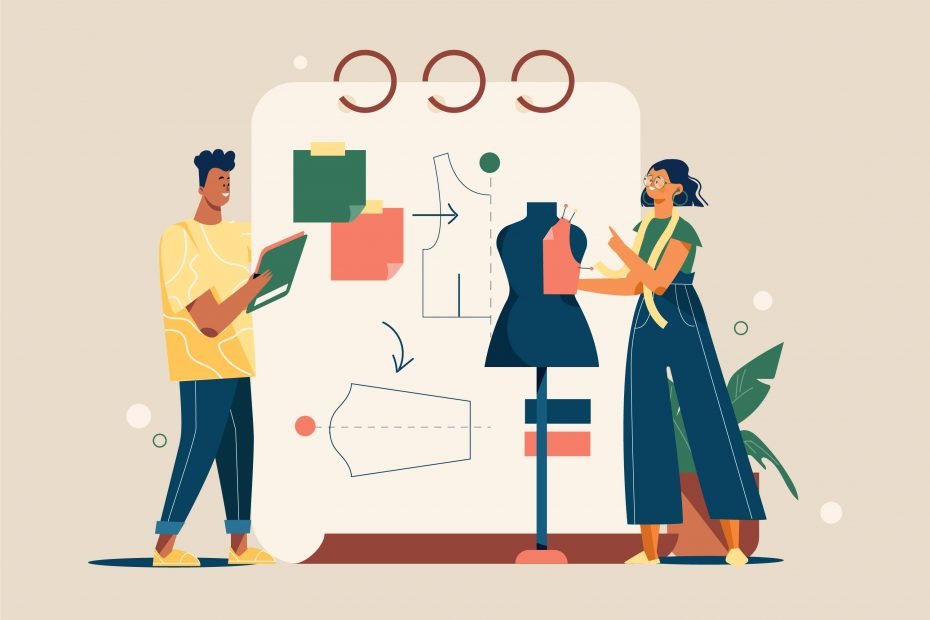 CLothing-manufacturers-working-on-graded-patterns-vector-image