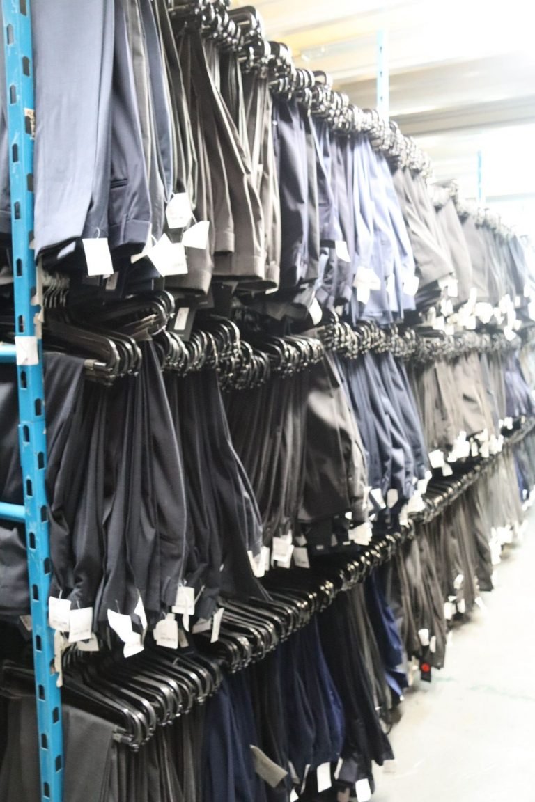 Men trousers in bulk kept in our manufacturing hub unit room two