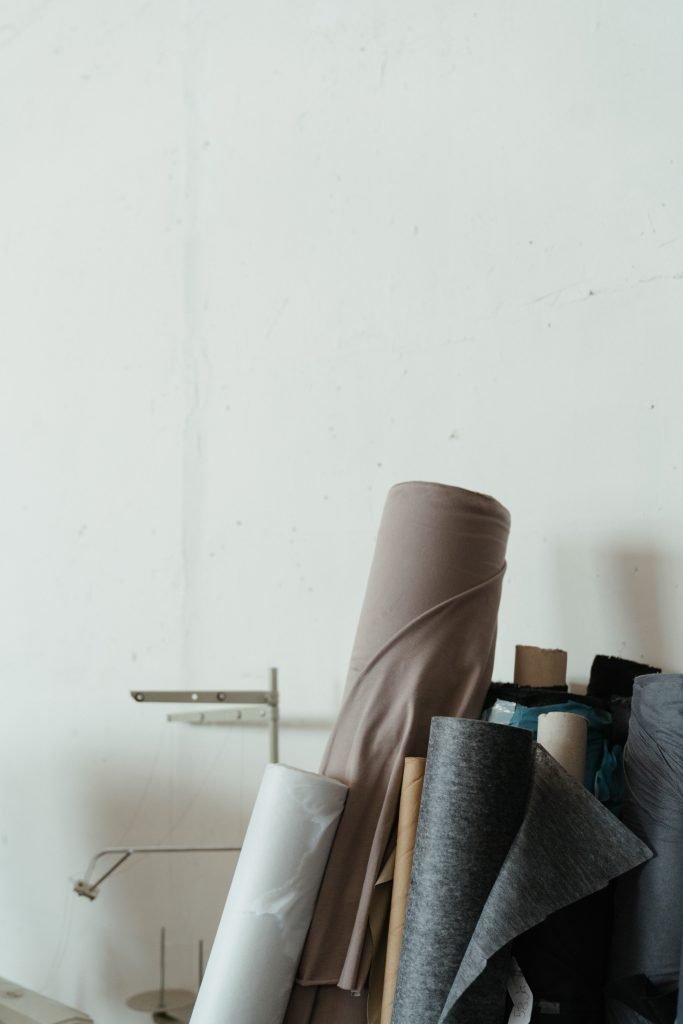 fabric in corner of room at clothing manufacturers in uk